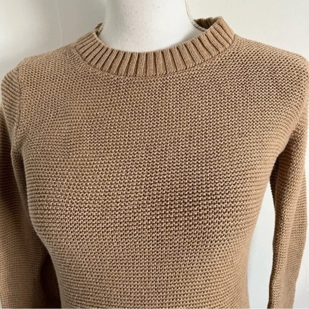 J. Crew • Tan Brown Crew Neck Classic Sweater Wool Cotton